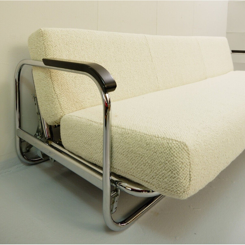 Sofa-bed AA1 vintage by Alvar Aalto for MisuraEmme with tubular chrome frame - new upholstery