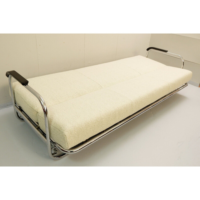 Sofa-bed AA1 vintage by Alvar Aalto for MisuraEmme with tubular chrome frame - new upholstery