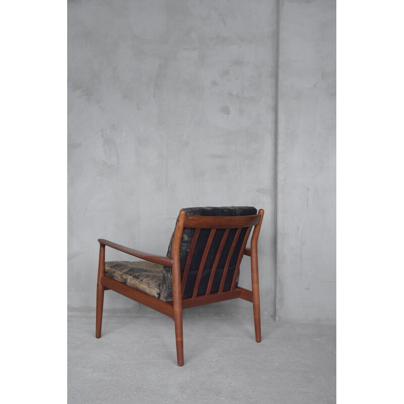 Vintage leather and teak chair Model 218 by Grete Jalk for Glostrup, 1950s