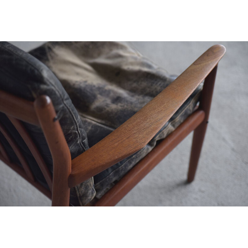 Vintage leather and teak chair Model 218 by Grete Jalk for Glostrup, 1950s