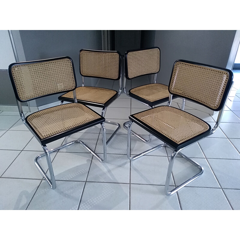 Suite of 4 vintage Cesca B32 chairs by Marcel Breuer, 1987s