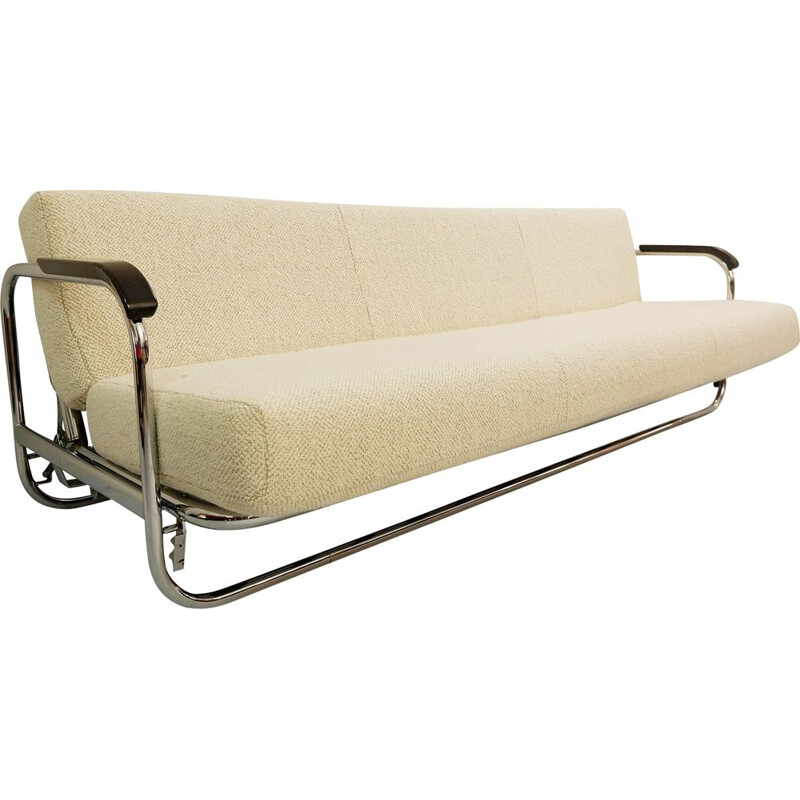 Sofa-bed AA1 vintage by Alvar Aalto for MisuraEmme with tubular chrome frame - new upholstery