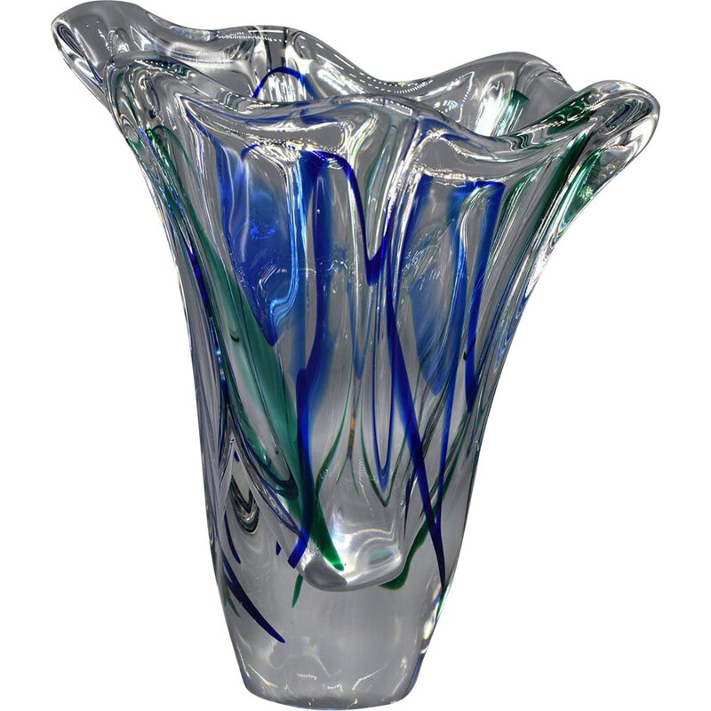 Vase en verre vintage de Max Verboeket pour Maastricht Kristalunie, 1960