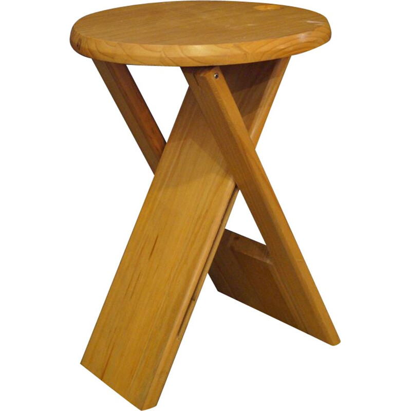 Vintage wooden folding stool, 1970s