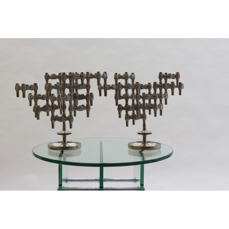 Pair of modular chrome metal Quist candle holders - 1960s