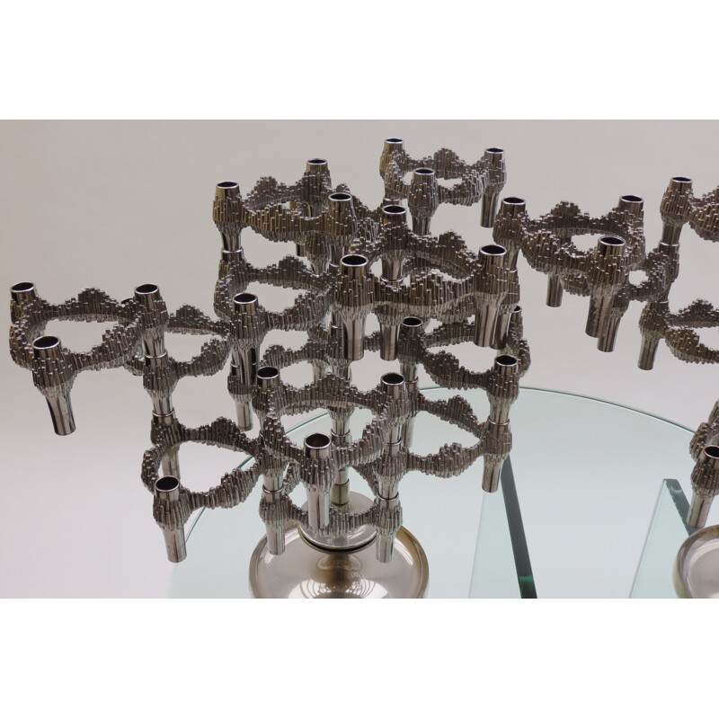 Pair of modular chrome metal Quist candle holders - 1960s