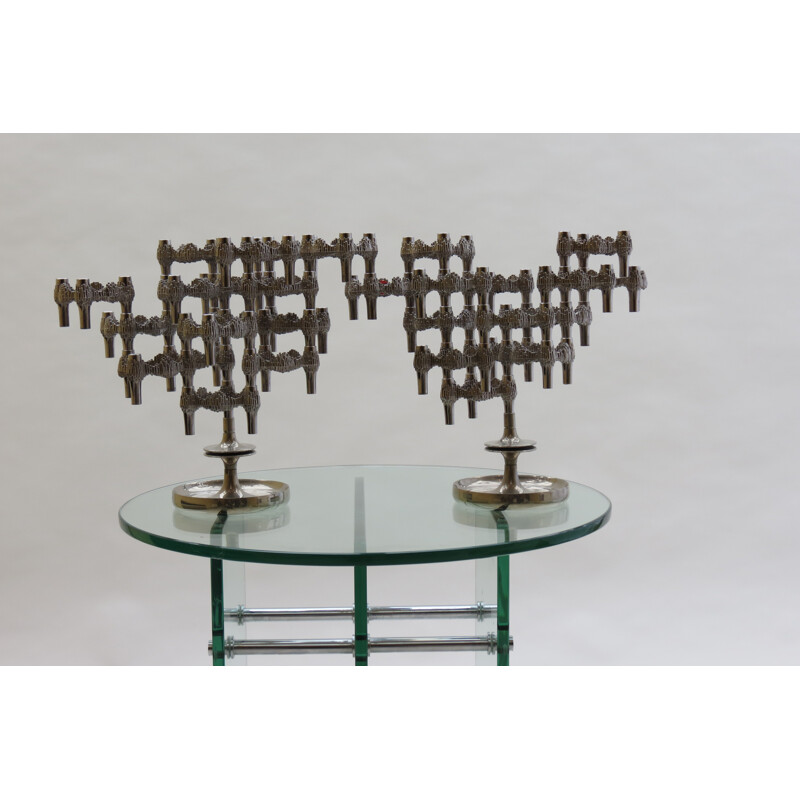 Pair of modular chrome metal Quist candle holders - 1960s