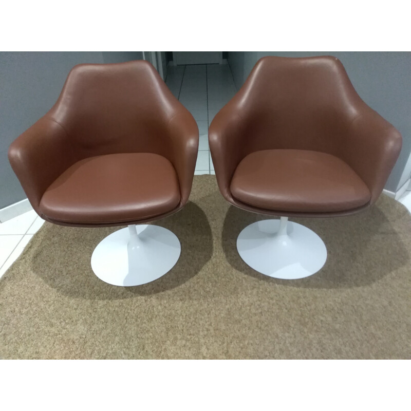 Paire de fauteuils tulipe vintage cuir Knoll Eero Saarinen 1956