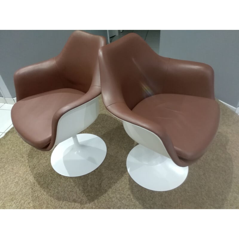 Paire de fauteuils tulipe vintage cuir Knoll Eero Saarinen 1956