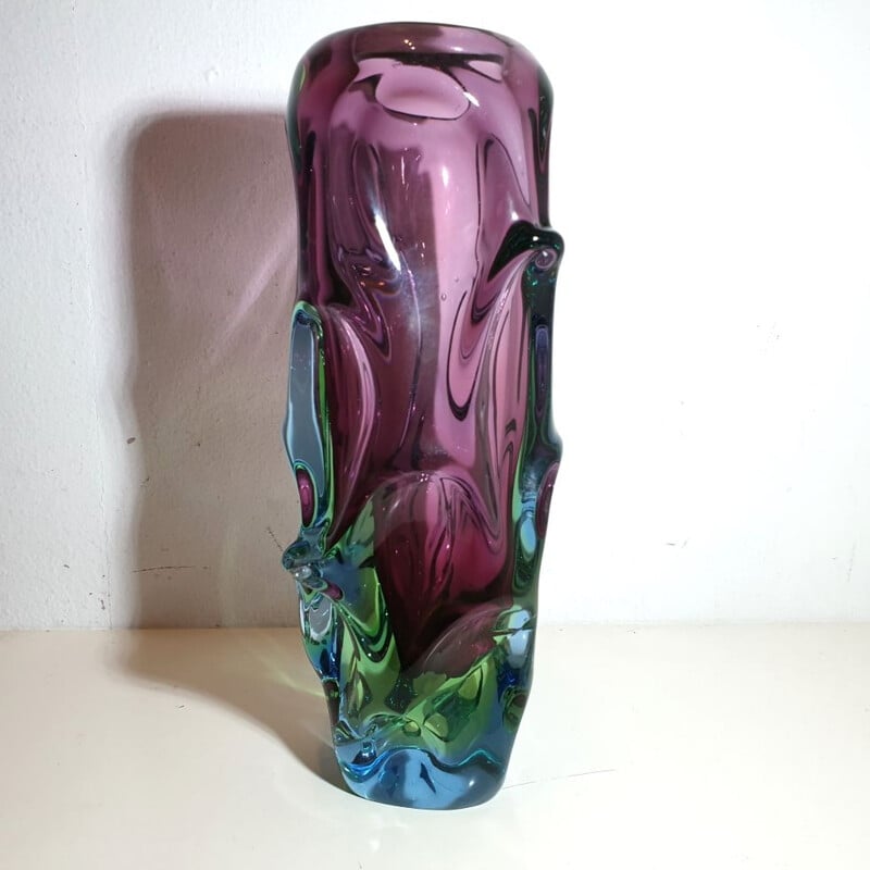 Large Cased Glass Vase For Skrdlovice by Jan Beranek 1960