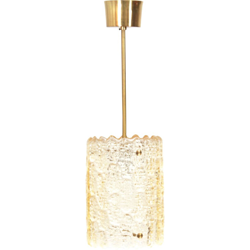 Lámpara de suspensión vintage escandinava en cristal amarillo de Carl Fagerlund para Orrefors