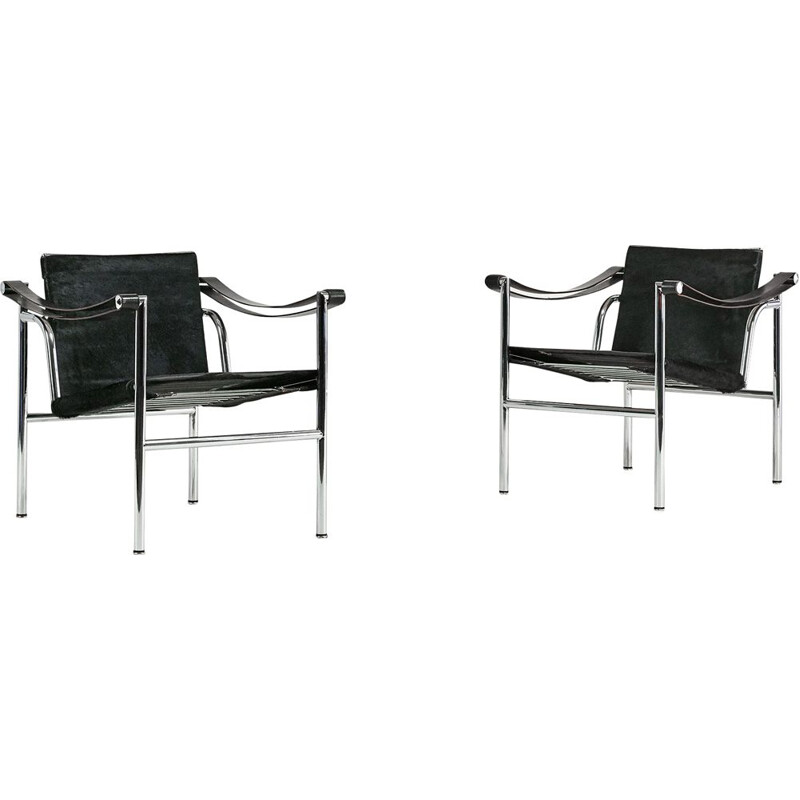 Pair of vintage armchairs Lc1, Le Corbusier for Cassina. C.1960