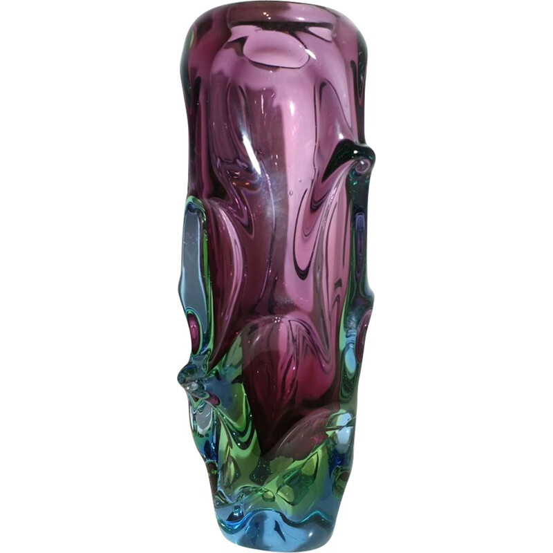 Large Cased Glass Vase For Skrdlovice by Jan Beranek 1960