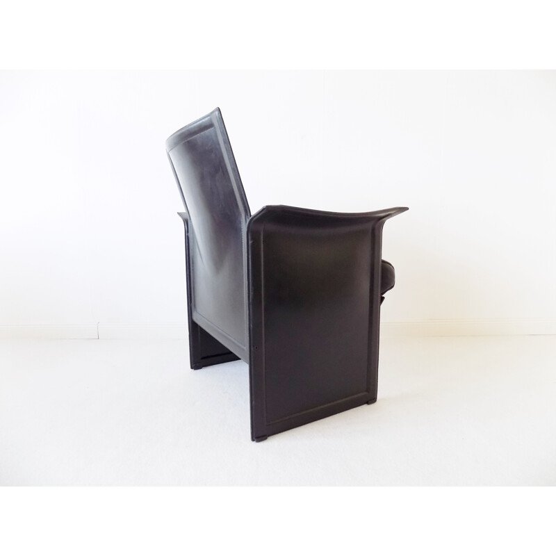 Vintage "Korium" black saddle leather armchair by Tito Agnoli for Matteo Grassi