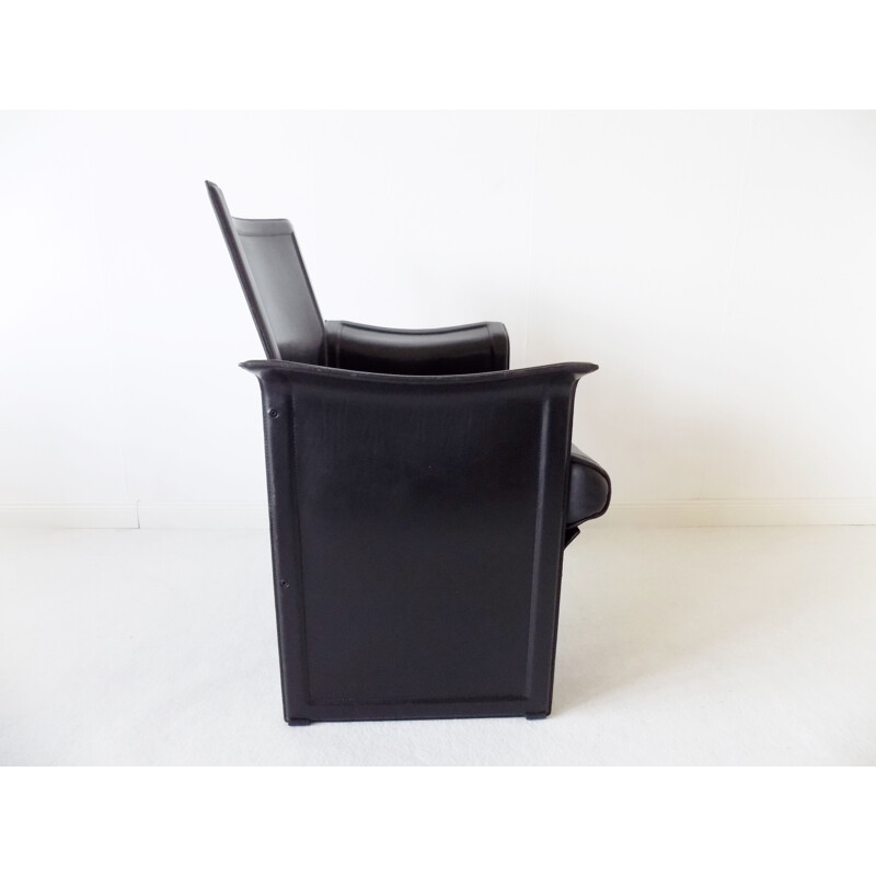 Vintage "Korium" black saddle leather armchair by Tito Agnoli for Matteo Grassi