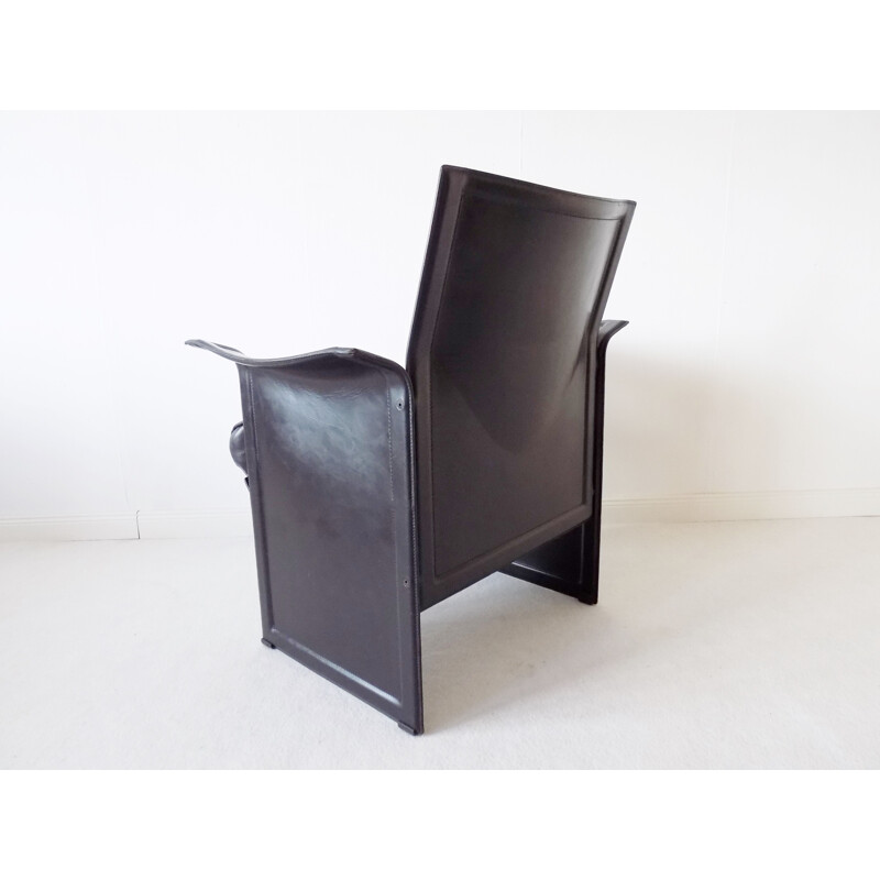 Vintage "Korium" black saddle leather armchair by Tito Agnoli for Matteo Grassi