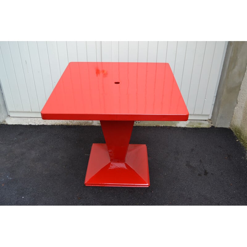 Table Tolix "Kub" française en métal rouge, Xavier PAUCHARD - 1950