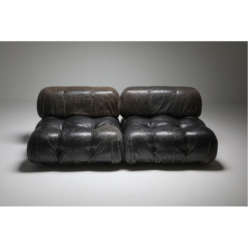 Vintage "Camaleonda" lounge chairs in black leather by Mario Bellini, 1970s