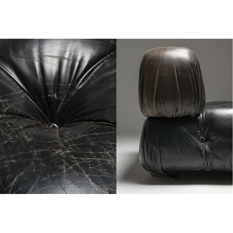 Vintage "Camaleonda" lounge chairs in black leather by Mario Bellini, 1970s