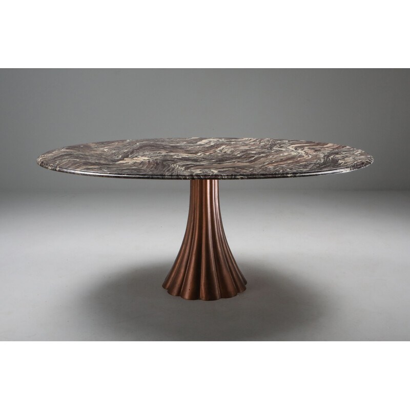 Vintage marble dining table on metallic cast base by Angelo Mangiarotti 1970s