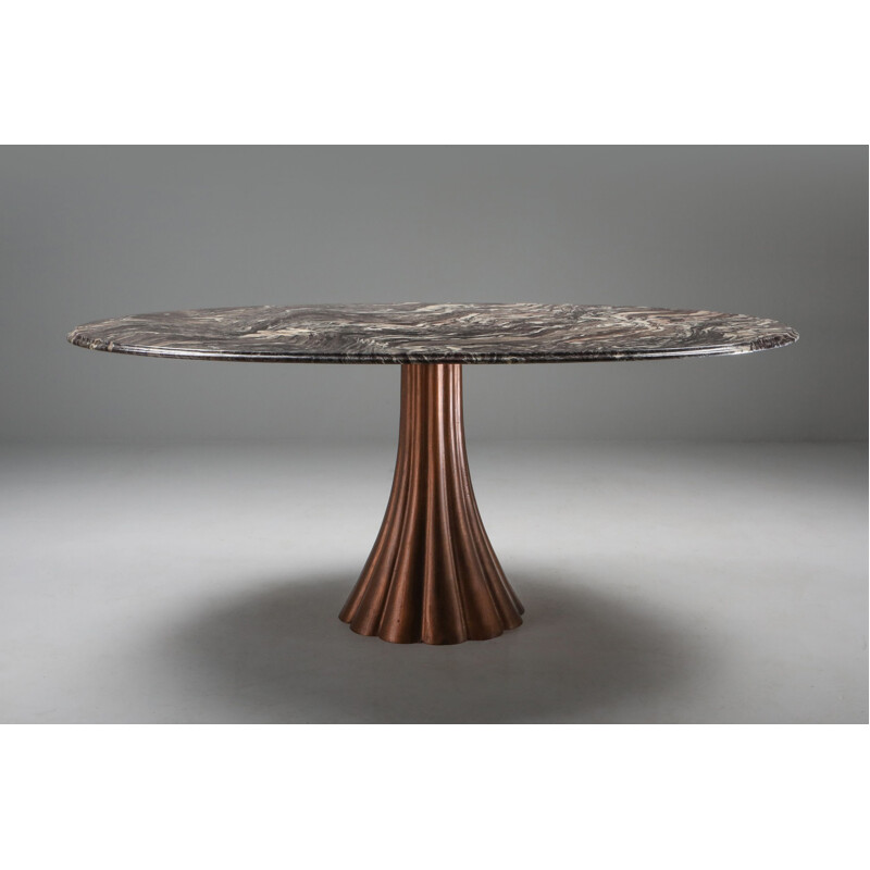 Vintage marble dining table on metallic cast base by Angelo Mangiarotti 1970s