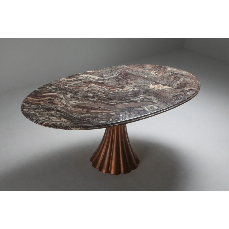 Vintage marble dining table on metallic cast base by Angelo Mangiarotti 1970s