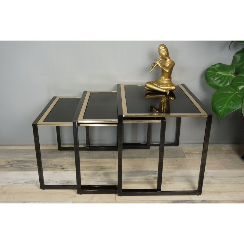 Vintage gold and black lacquered metal nesting place mats Italian design