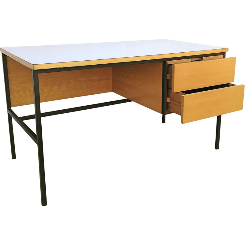 Minvielle "620" French desk in ashwood, Pierre GUARICHE - 1950s