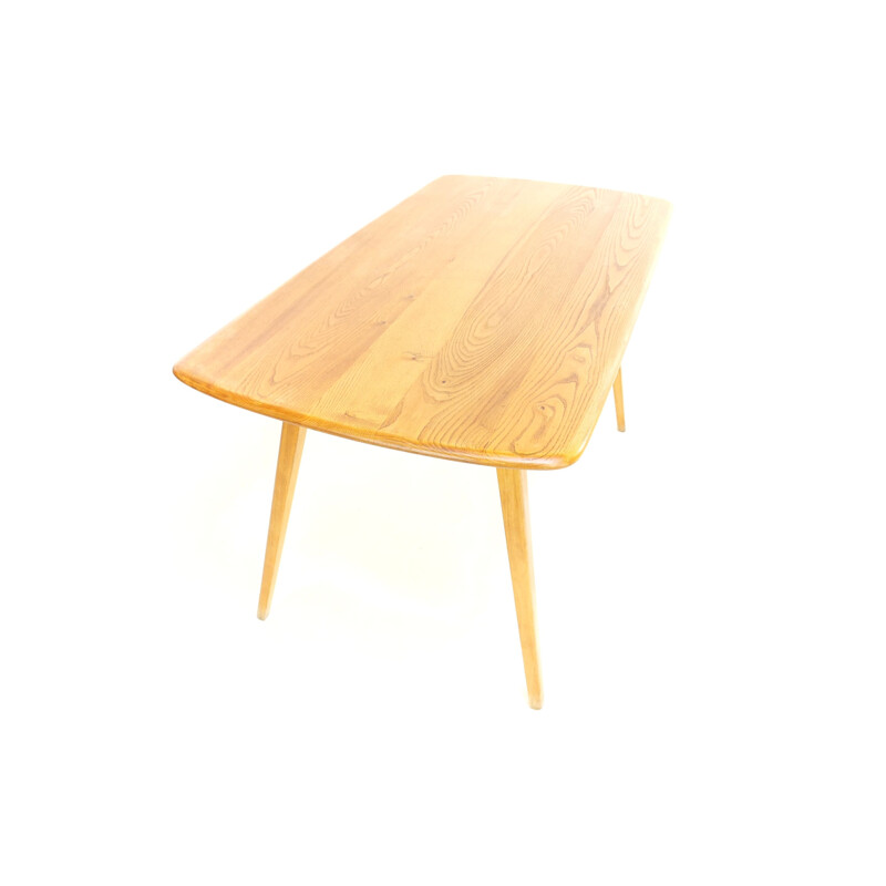 Vintage Dining Table with Ercol Blonde Solid Beech & Elm Plank Top 