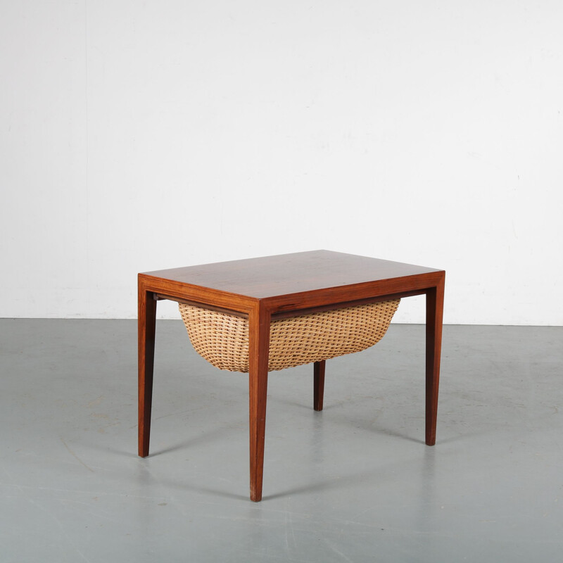 Vintage Rosewooden Danish sewing table by Severin Hansen for Haslev, Denmark 1950