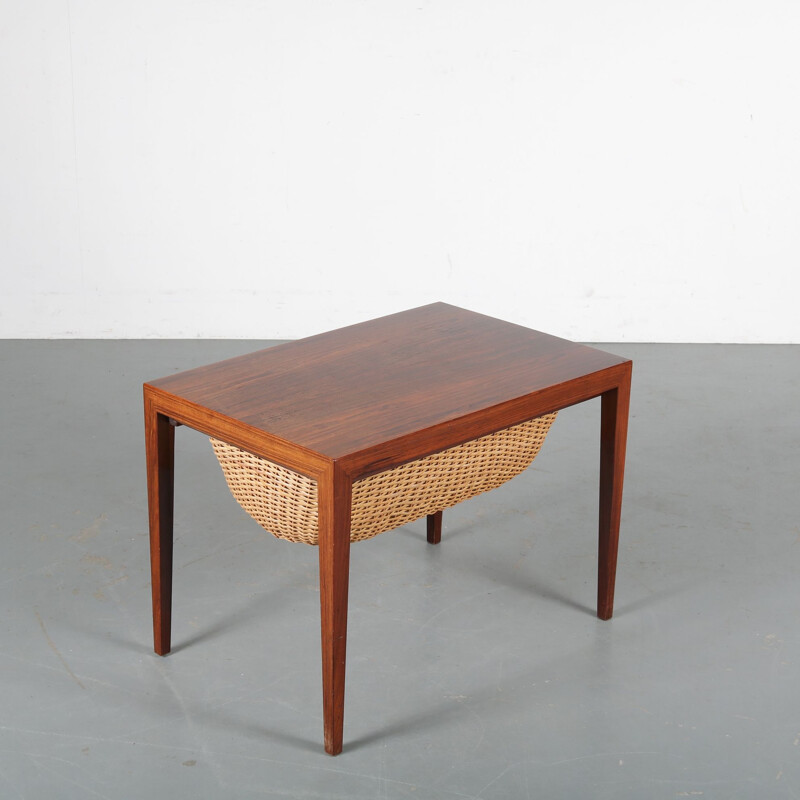 Vintage Rosewooden Danish sewing table by Severin Hansen for Haslev, Denmark 1950