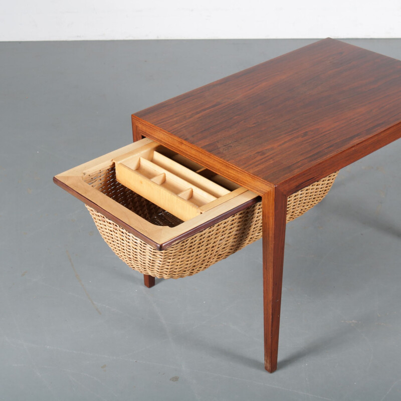 Vintage Rosewooden Danish sewing table by Severin Hansen for Haslev, Denmark 1950