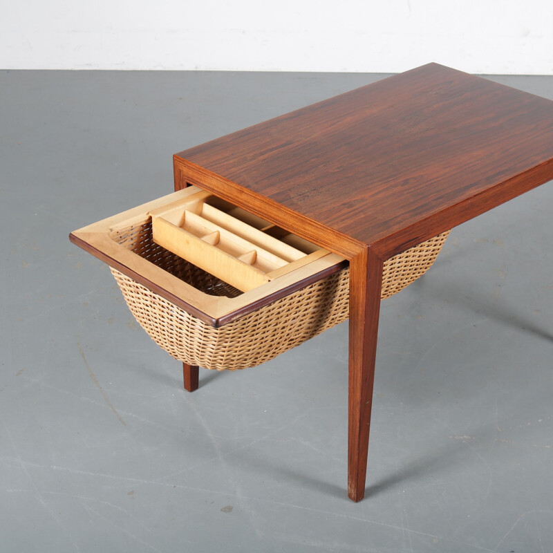 Vintage Rosewooden Danish sewing table by Severin Hansen for Haslev, Denmark 1950