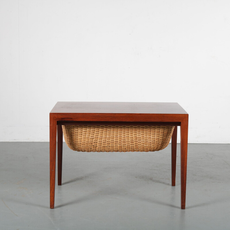 Vintage Rosewooden Danish sewing table by Severin Hansen for Haslev, Denmark 1950