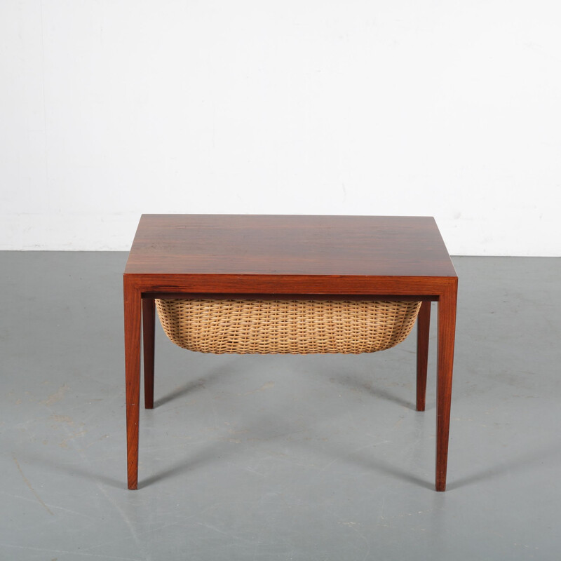 Vintage Rosewooden Danish sewing table by Severin Hansen for Haslev, Denmark 1950