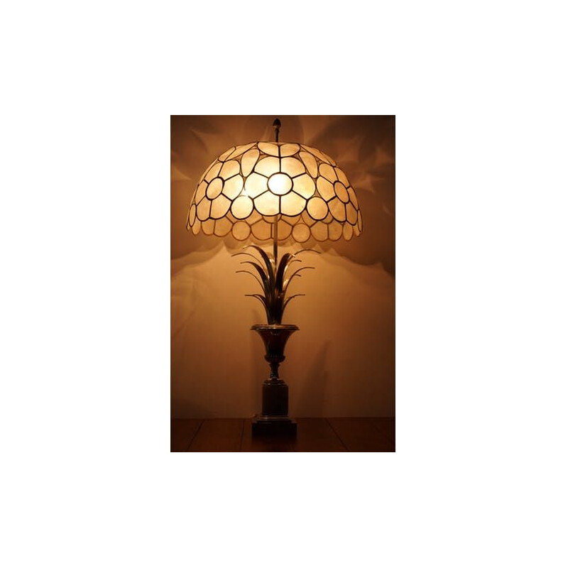 Lampe vintage "Roseaux" en onyx et chrome par Maison Charles