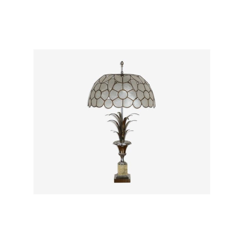 Lampe vintage "Roseaux" en onyx et chrome par Maison Charles
