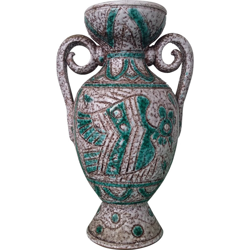 Vase in ceramic with turquoise details - 1960s