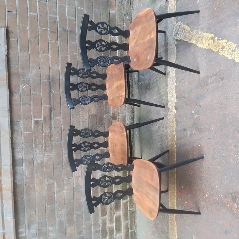 Vintage set of 4 Ercol Fleur De Lye Dining Chairs