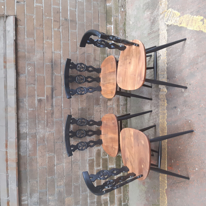 Vintage set of 4 Ercol Fleur De Lye Dining Chairs