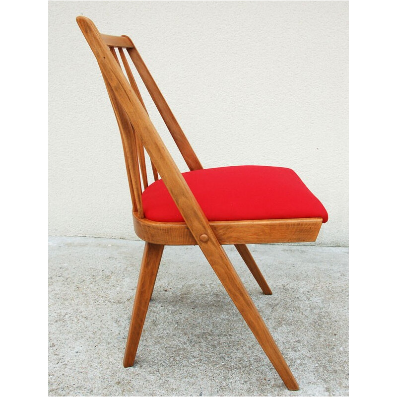 Suite de 4 chaises vintage scandinaves rouges - années 60