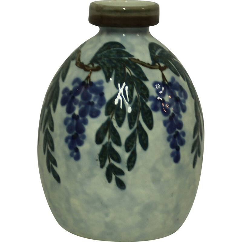 Large ovoid vase in blue and white porcelain, C THARAUD - 1940s