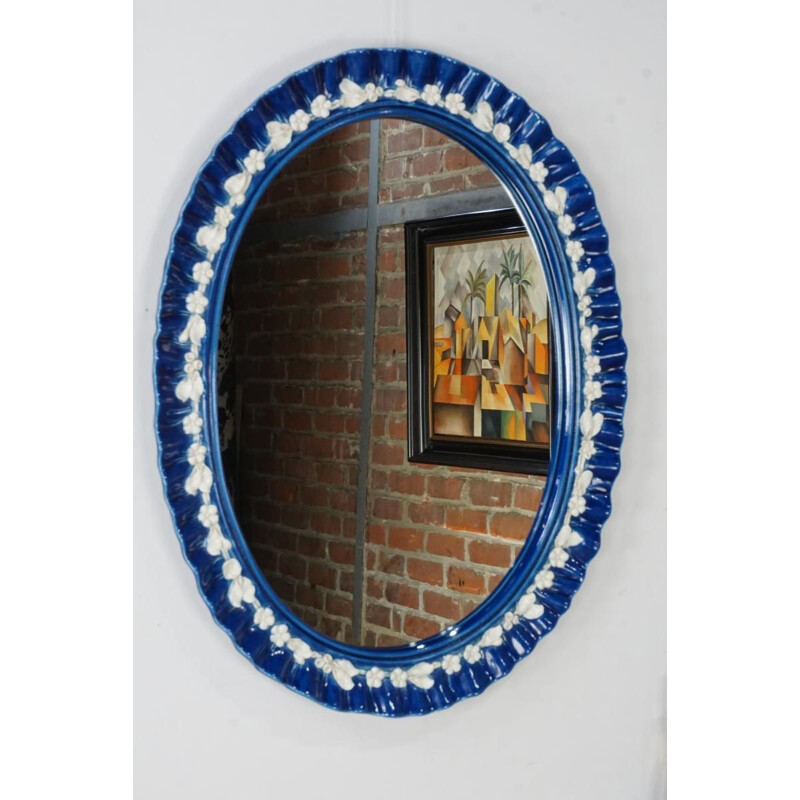 Vintage Italian blue ceramic mirror