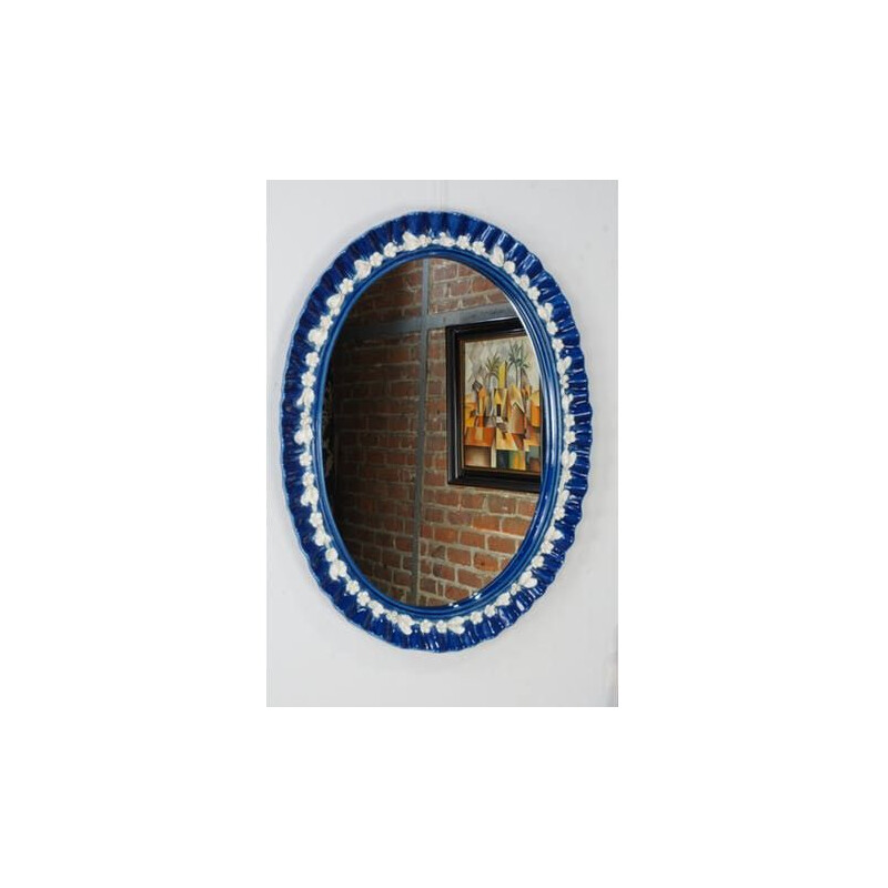 Miroir vintage italien en céramique bleue