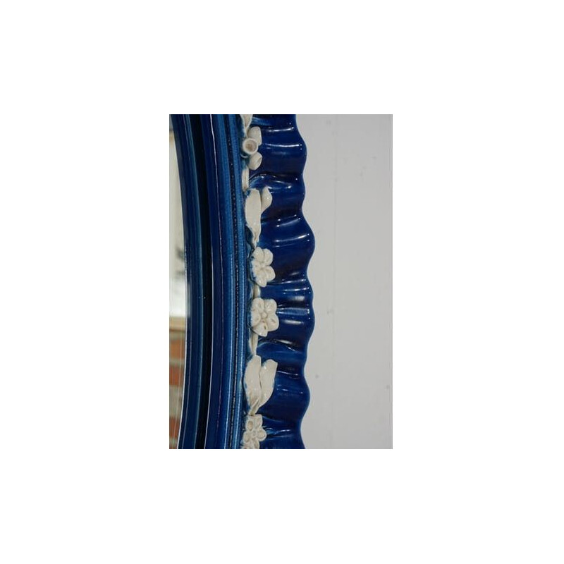 Miroir vintage italien en céramique bleue