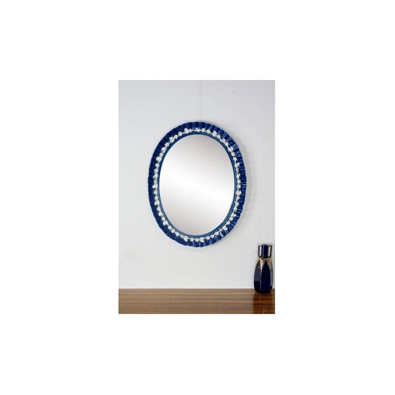 Miroir vintage italien en céramique bleue