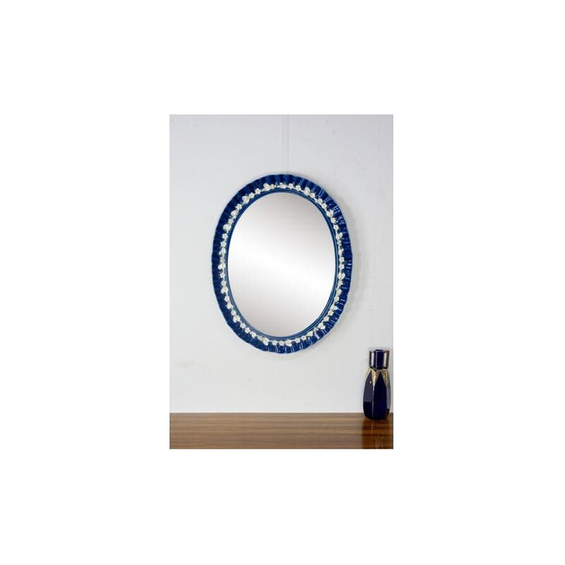 Vintage Italian blue ceramic mirror