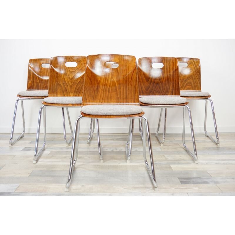 Suite of 6 vintage dining chairs by Pagwood Pagholz, Germany, 1960s