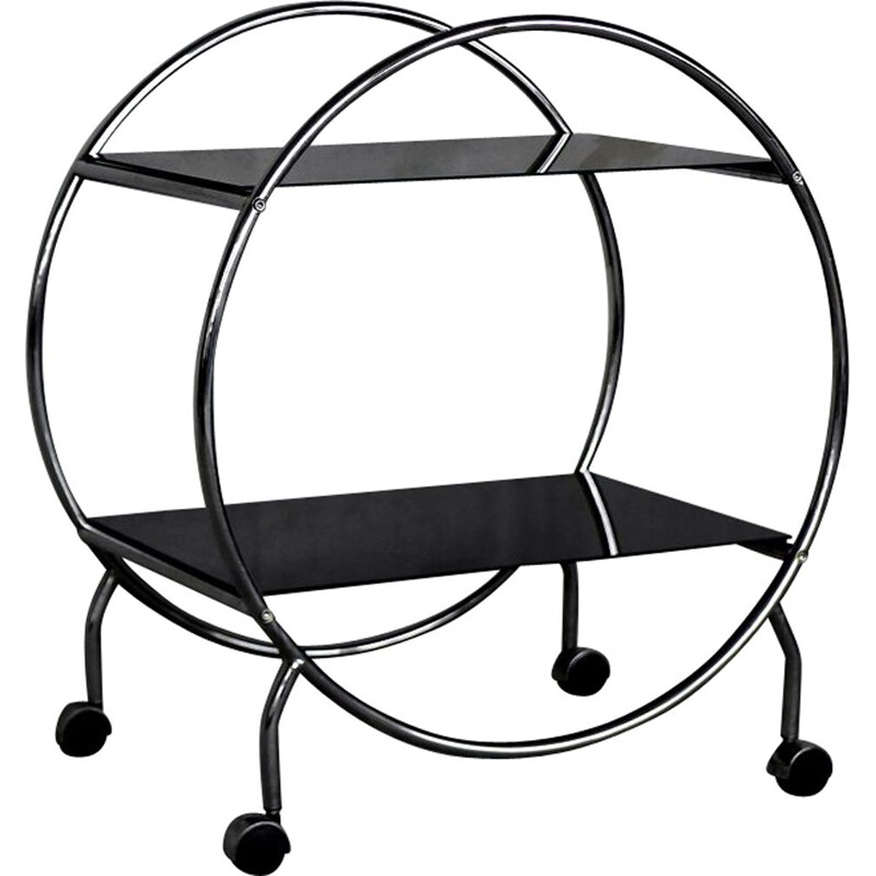 Vintage Italian Chrome and Glass Round Bar Cart, 1970s