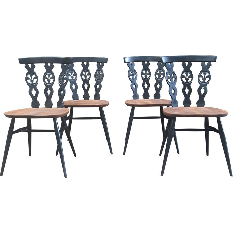 Vintage set of 4 Ercol Fleur De Lye Dining Chairs